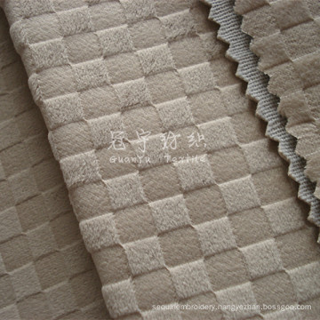 Embossed Short Pile Velvet Fabric with Grid Pattern for Sofa